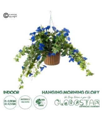 GloboStar® Artificial Garden MORNING GLORY HANGING PLANT 20636 Τεχνητό Κρεμαστό Διακοσμητικό Φυτό Ορτανσίας Y55cm